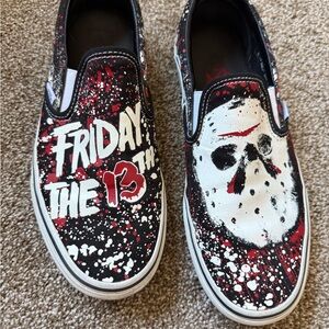 Vans Black and Red Friday the 13th Slip-Ons